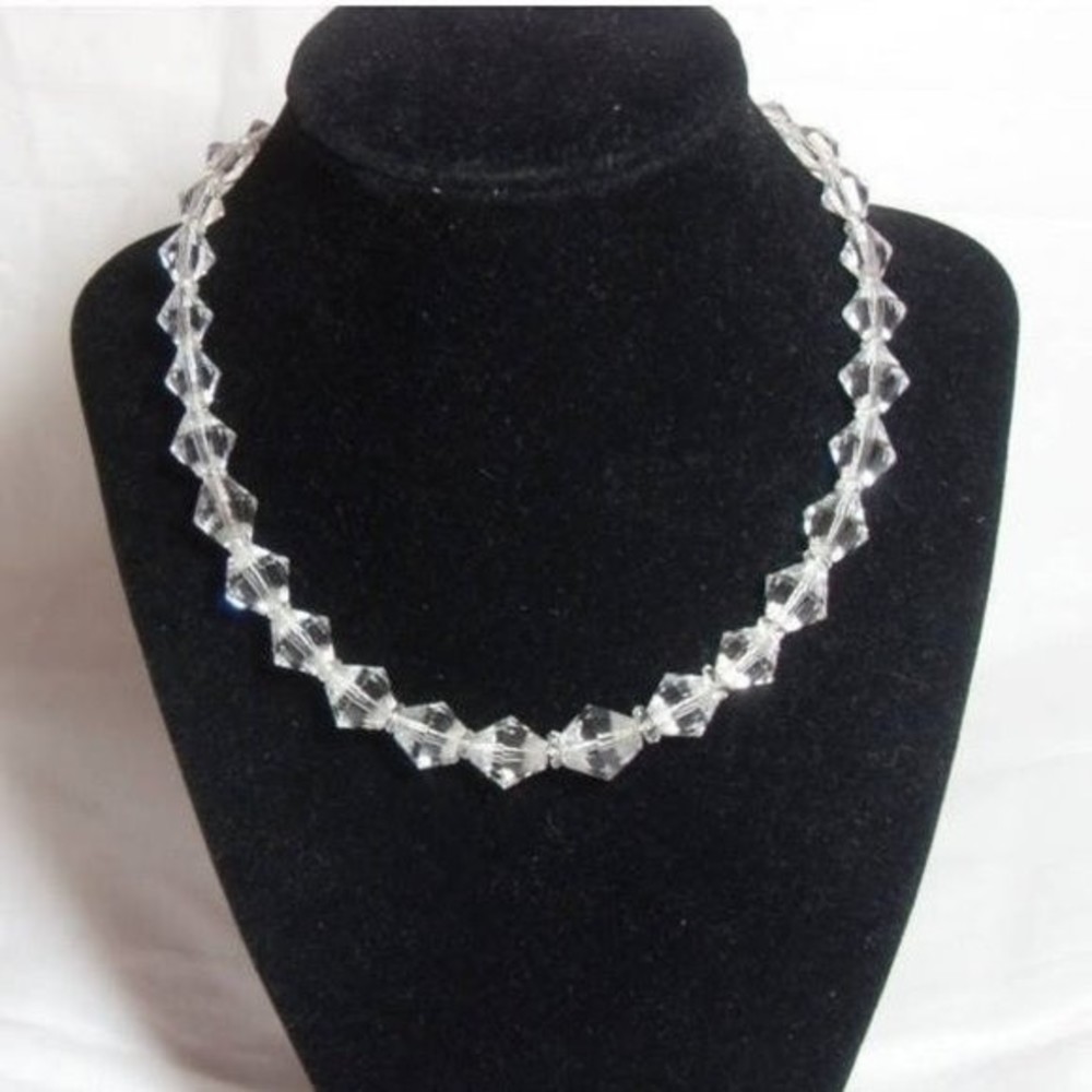 Vintage Big and Chunky Sterling silv Crystal necklace, clear Czech crystals